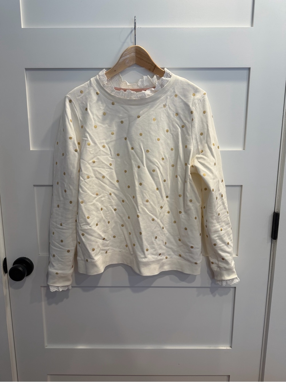 Boden Cream Top with Ruffle Eyelet Lace Details